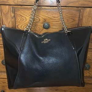 Coach black leather/patent leather handbag